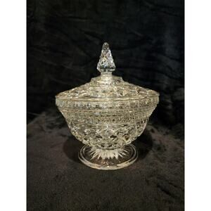8 Inch Tall Clear Glass Candy Dish with Lid Hobnail Diamond Cut Texture